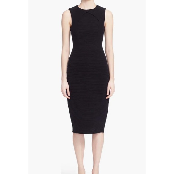 Ted Baker Dresses & Skirts - Ted Baker Tarala Black Ribbed Bodycon Sheath Midi Dress Rose Gold Zip Size 10/12